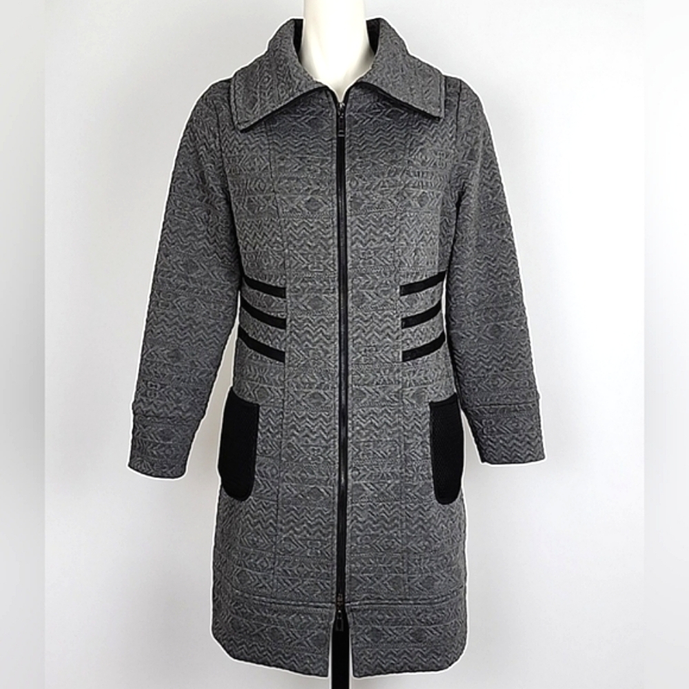 NWT Alison Sheri Women's Jacket Coat Grey Black Lined Front Zip Tailored Sz M